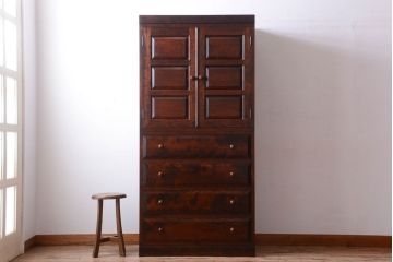 中古　松本民芸家具　衣装盆付き洋服ダンス(着物箪笥、衣装箪笥、和たんす)