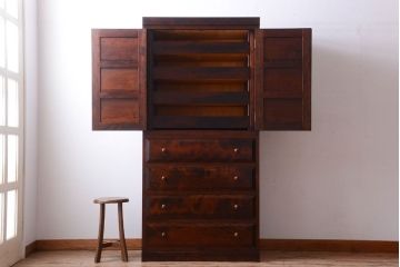 中古　松本民芸家具　衣装盆付き洋服ダンス(着物箪笥、衣装箪笥、和たんす)