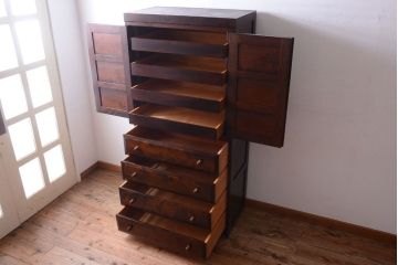 中古　松本民芸家具　衣装盆付き洋服ダンス(着物箪笥、衣装箪笥、和たんす)