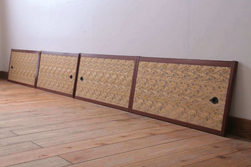 和製アンティーク　高級品!緞子張り引き戸4枚セット