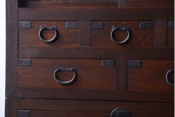 【S様ご成約分】古民具・骨董　明治〜大正期　二段重ねアンティーク関西帳場箪笥