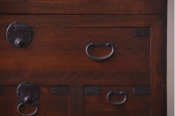 【S様ご成約分】古民具・骨董　明治〜大正期　二段重ねアンティーク関西帳場箪笥