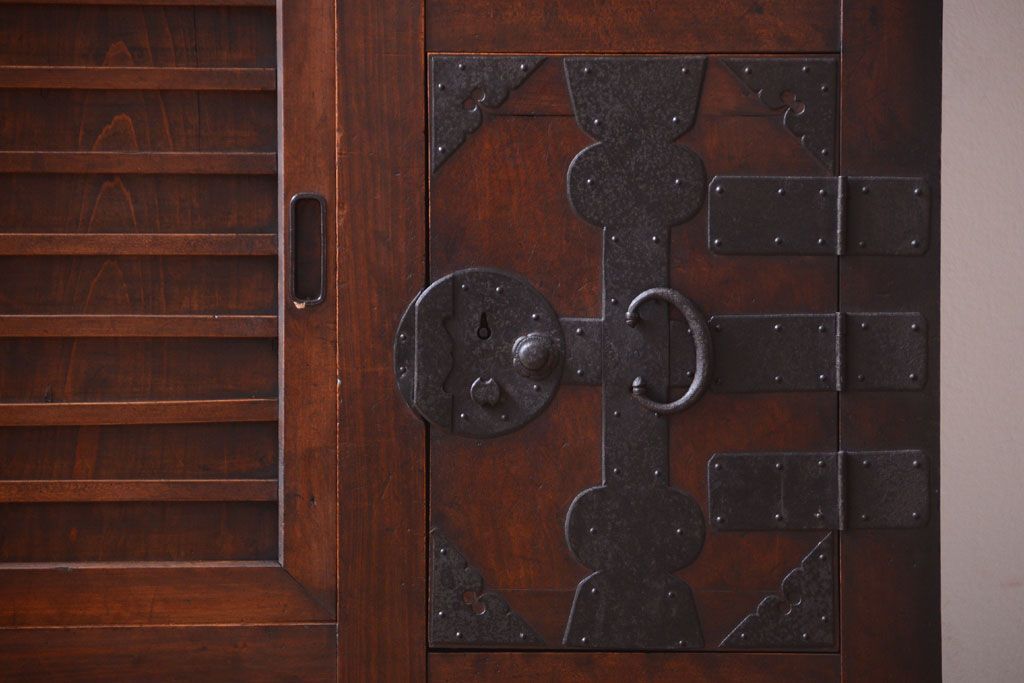 【S様ご成約分】古民具・骨董　明治〜大正期　二段重ねアンティーク関西帳場箪笥