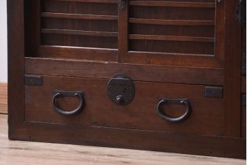 【S様ご成約分】古民具・骨董　明治〜大正期　二段重ねアンティーク関西帳場箪笥