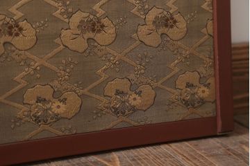アンティーク　裏面拓本染め白石和紙張り!高級緞子引き戸2枚セット