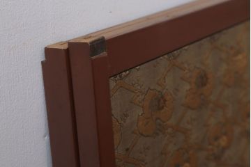 アンティーク　裏面拓本染め白石和紙張り!高級緞子引き戸2枚セット