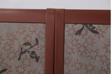 アンティーク　裏面拓本染め白石和紙張り!高級緞子引き戸2枚セット
