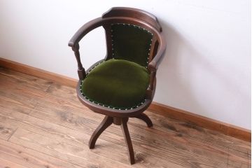 アンティーク家具　和製アンティーク　古いナラ材のシックな回転椅子