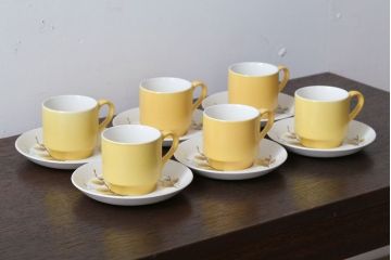 イギリスビンテージ　MIDWINTER(ミッドウィンター)　PUSSY WILLOW(プッシーウィロウ)シリーズ　カップ&ソーサー6客セット(洋食器)
