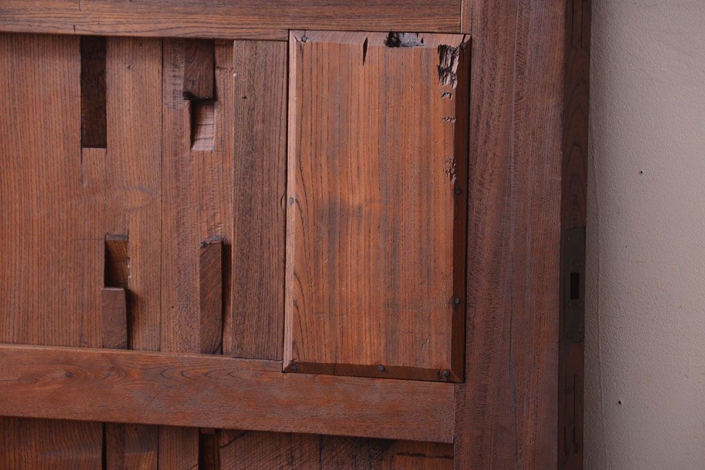 古民具・骨董　明治〜大正期　総欅材!アンティーク蔵戸(玄関戸)