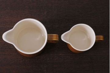 イギリスビンテージ　HORNSEA(ホーンジー)　SAFFRON(サフラン)シリーズ　コーヒーポット&大小ジャグ3点セット(洋食器)