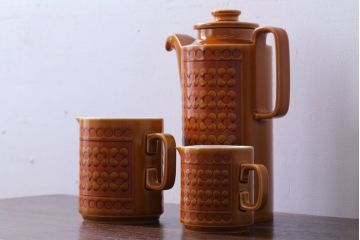 イギリスビンテージ　HORNSEA(ホーンジー)　SAFFRON(サフラン)シリーズ　コーヒーポット&大小ジャグ3点セット(洋食器)