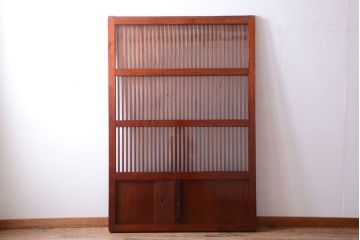 古民具・骨董　明治〜大正期　漆がきれいなガラス入りアンティーク蔵戸(玄関戸)