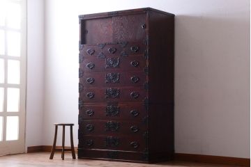 中古 伝統民芸家具 岩谷堂　戸棚付き2段重ね整理箪笥(定価約75万円)
