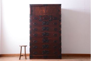 中古 伝統民芸家具 岩谷堂　戸棚付き2段重ね整理箪笥(定価約75万円)