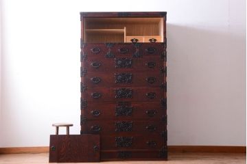 中古 伝統民芸家具 岩谷堂　戸棚付き2段重ね整理箪笥(定価約75万円)