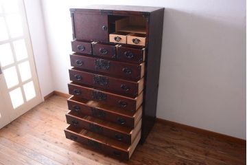 中古 伝統民芸家具 岩谷堂　戸棚付き2段重ね整理箪笥(定価約75万円)