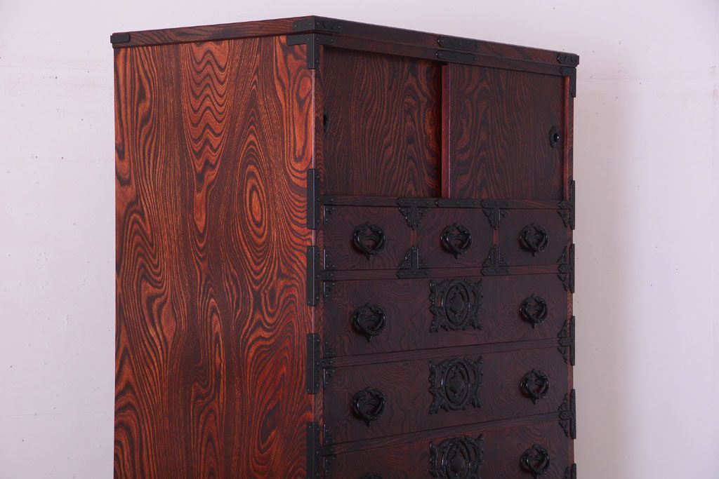 中古 伝統民芸家具 岩谷堂　戸棚付き2段重ね整理箪笥(定価約75万円)