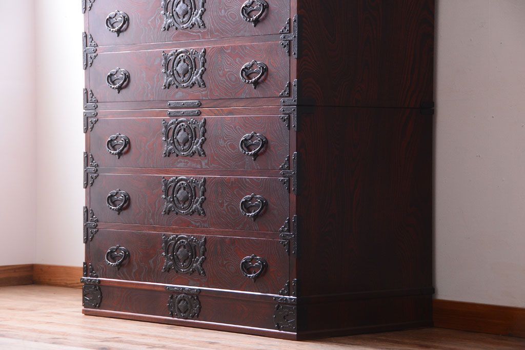 中古 伝統民芸家具 岩谷堂　戸棚付き2段重ね整理箪笥(定価約75万円)