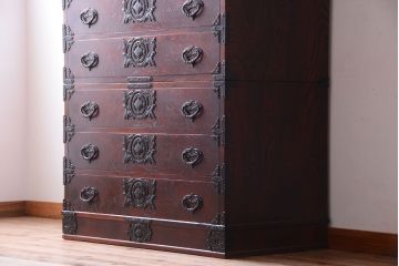 中古 伝統民芸家具 岩谷堂　戸棚付き2段重ね整理箪笥(定価約75万円)