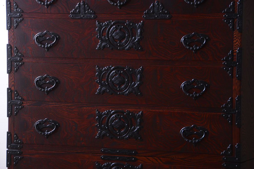 中古 伝統民芸家具 岩谷堂　戸棚付き2段重ね整理箪笥(定価約75万円)