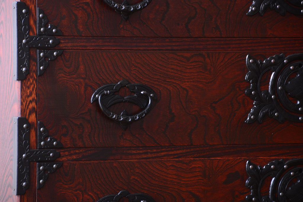 中古 伝統民芸家具 岩谷堂　戸棚付き2段重ね整理箪笥(定価約75万円)