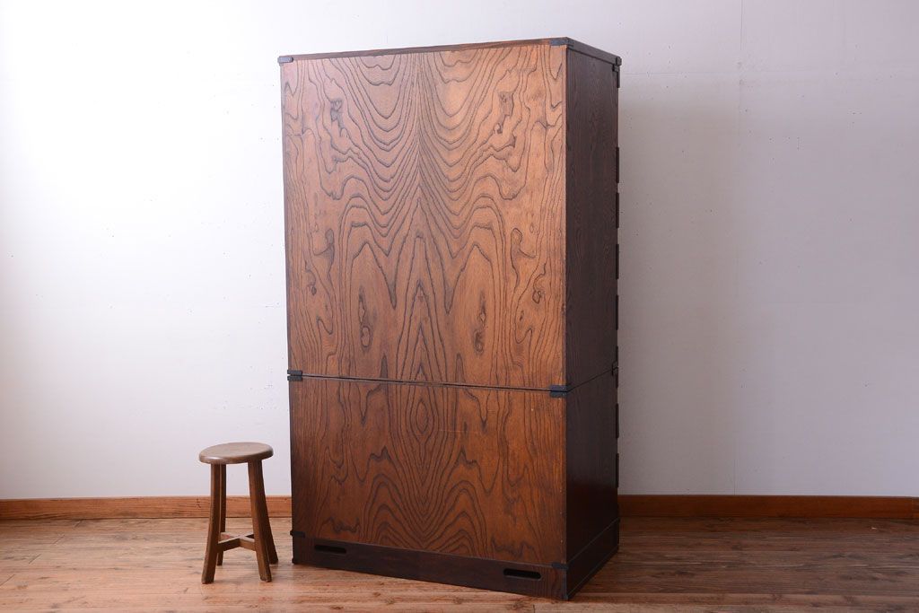 中古 伝統民芸家具 岩谷堂　戸棚付き2段重ね整理箪笥(定価約75万円)