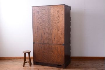 中古 伝統民芸家具 岩谷堂　戸棚付き2段重ね整理箪笥(定価約75万円)