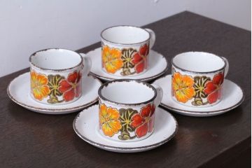 イギリスビンテージ　MIDWINTER(ミッドウィンター)　STONEHENGE　NASTURTIUM(ストーンヘンジ　ナスタチュウム)シリーズ　カップ&ソーサー4客セット(洋食器)