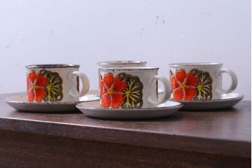 イギリスビンテージ　MIDWINTER(ミッドウィンター)　STONEHENGE　NASTURTIUM(ストーンヘンジ　ナスタチュウム)シリーズ　カップ&ソーサー4客セット(洋食器)