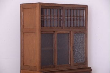 アンティーク家具　和製アンティーク　ダイヤガラス入り!作業台付き上品な古いカップボード(食器棚)