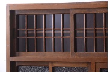 アンティーク家具　和製アンティーク　ダイヤガラス入り!作業台付き上品な古いカップボード(食器棚)