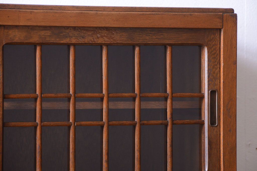 アンティーク家具　和製アンティーク　ダイヤガラス入り!作業台付き上品な古いカップボード(食器棚)