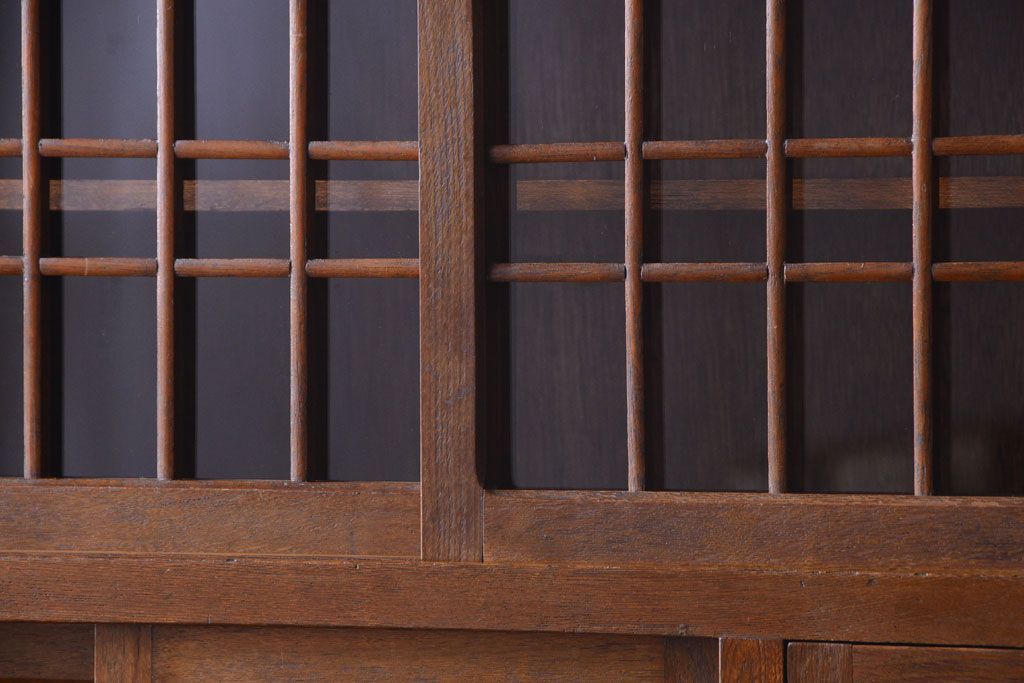 アンティーク家具　和製アンティーク　ダイヤガラス入り!作業台付き上品な古いカップボード(食器棚)