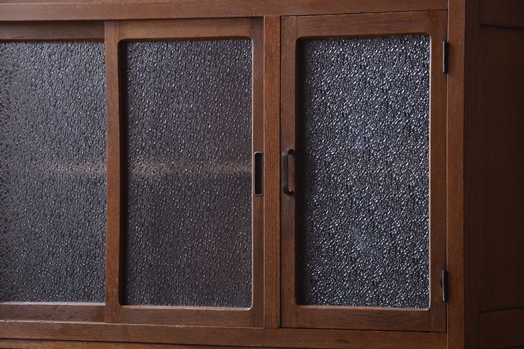 アンティーク家具　和製アンティーク　ダイヤガラス入り!作業台付き上品な古いカップボード(食器棚)