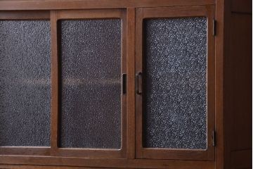 アンティーク家具　和製アンティーク　ダイヤガラス入り!作業台付き上品な古いカップボード(食器棚)