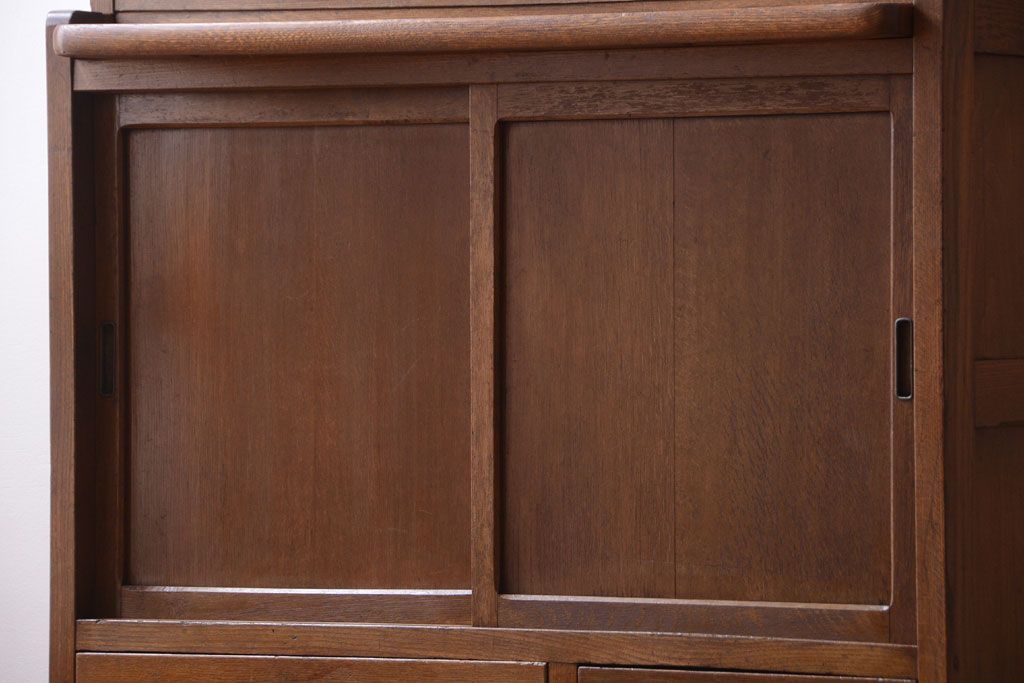 アンティーク家具　和製アンティーク　ダイヤガラス入り!作業台付き上品な古いカップボード(食器棚)