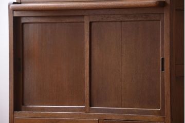 アンティーク家具　和製アンティーク　ダイヤガラス入り!作業台付き上品な古いカップボード(食器棚)