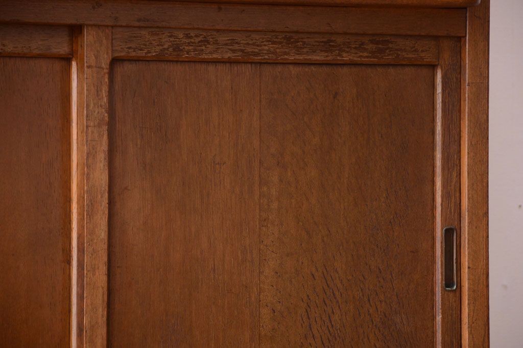 アンティーク家具　和製アンティーク　ダイヤガラス入り!作業台付き上品な古いカップボード(食器棚)