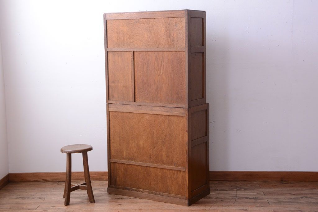 アンティーク家具　和製アンティーク　ダイヤガラス入り!作業台付き上品な古いカップボード(食器棚)