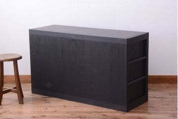 アンティーク家具　アンティーク　四尺　和モダン　艶消しブラック塗装!横桟引き戸の水屋箪笥ローボード(テレビボード)