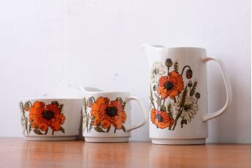 イギリスビンテージ　J&G　MEAKIN(ミーキン) POPPY(ポピー)シリーズ シュガー・大小ジャグ3点セット(洋食器)