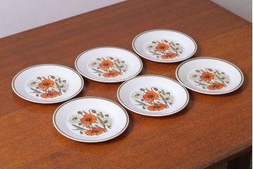 アンティーク雑貨　イギリスビンテージ　J&G　MEAKIN(ミーキン) POPPY(ポピー)シリーズ　プレート6枚セット(洋食器)