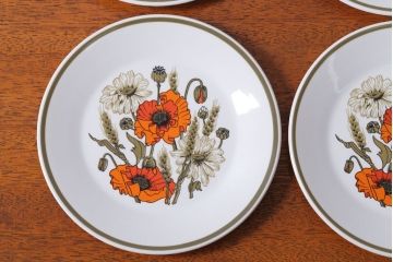 アンティーク雑貨　イギリスビンテージ　J&G　MEAKIN(ミーキン) POPPY(ポピー)シリーズ　プレート6枚セット(洋食器)