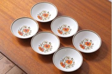 アンティーク雑貨　イギリスビンテージ　J&G　MEAKIN(ミーキン)　POPPY(ポピー)シリーズ　深皿6点セット(洋食器)