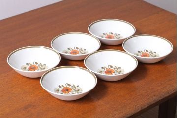 アンティーク雑貨　イギリスビンテージ　J&G　MEAKIN(ミーキン)　POPPY(ポピー)シリーズ　深皿6点セット(洋食器)