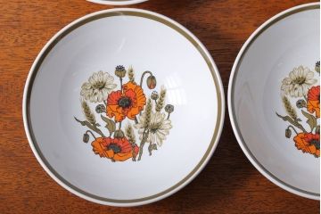 アンティーク雑貨　イギリスビンテージ　J&G　MEAKIN(ミーキン)　POPPY(ポピー)シリーズ　深皿6点セット(洋食器)