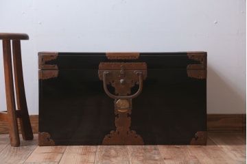 アンティーク雑貨　古民具・骨董　高級品!銅金具が上品なアンティーク挟み箱(時代箱・収納箱)