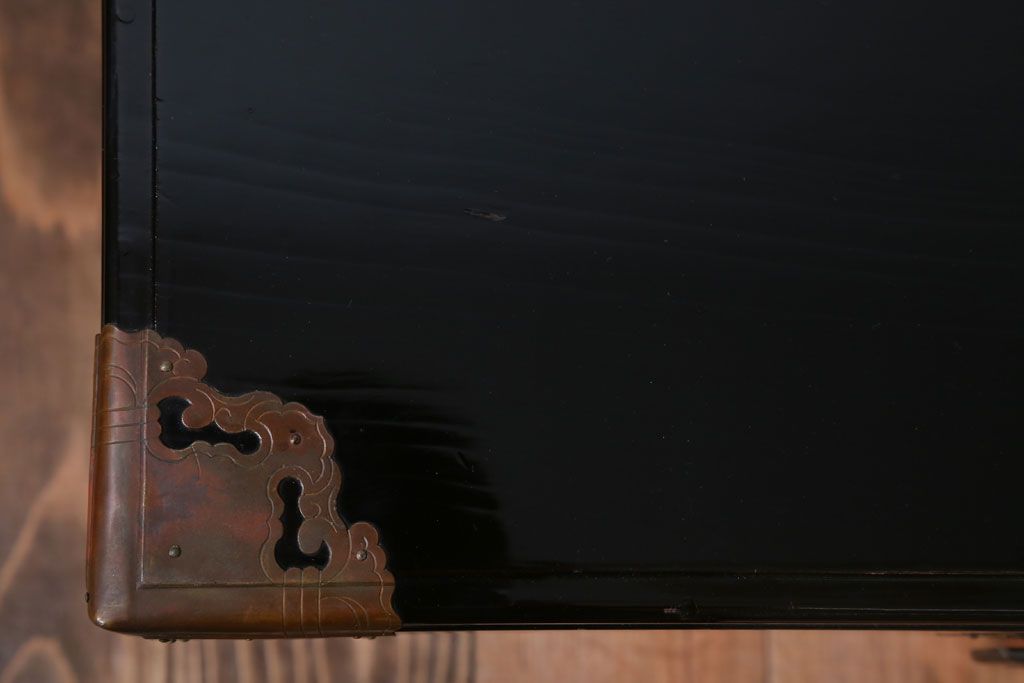 アンティーク雑貨　古民具・骨董　高級品!銅金具が上品なアンティーク挟み箱(時代箱・収納箱)