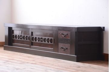 アンティーク家具　古民具・骨董　六尺　明治〜大正　アンティーク水屋箪笥ローボード(テレビボード、テレビ台、キャビネット、収納棚)